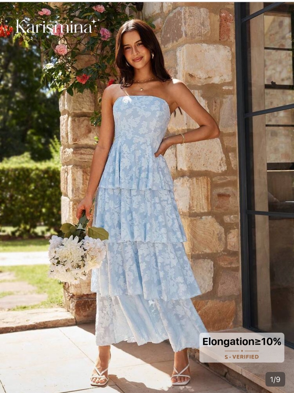 ❤️ Light Blue Floral Strapless Maxi Dress